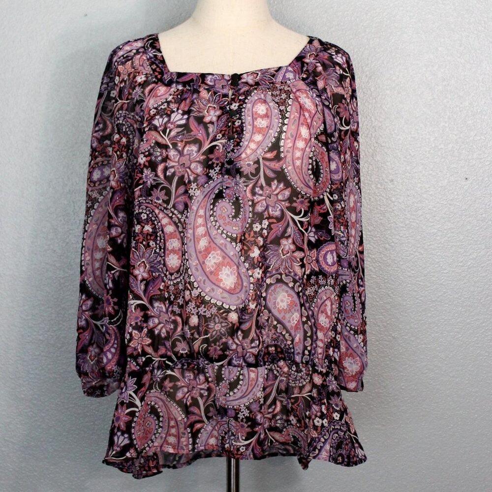 APT 9 Pink/Purple Paisley Sheer Blouse Size XL